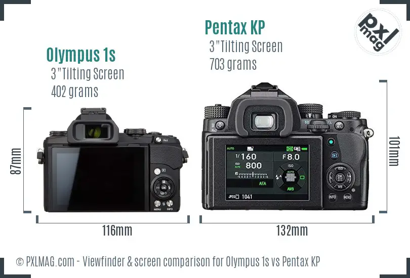 Olympus 1s vs Pentax KP Screen and Viewfinder comparison