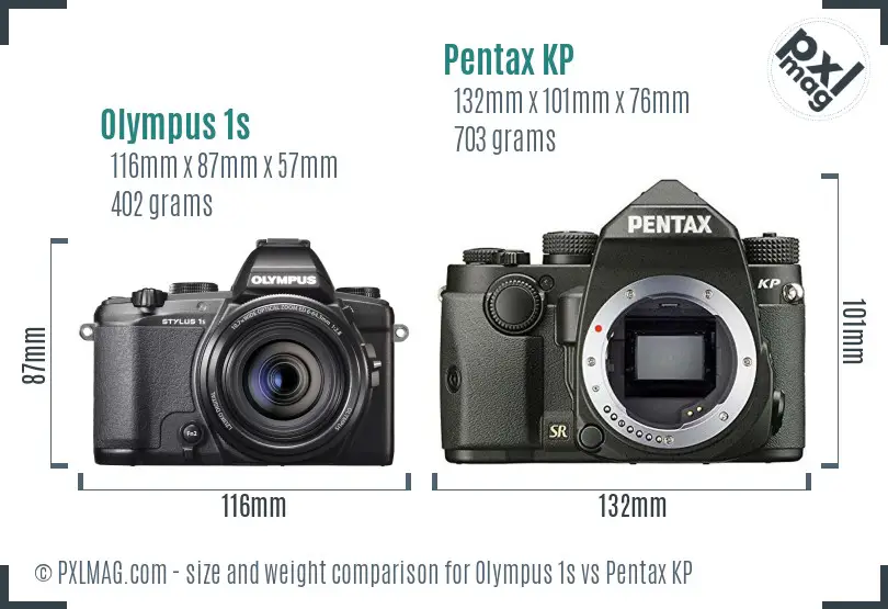 Olympus 1s vs Pentax KP size comparison