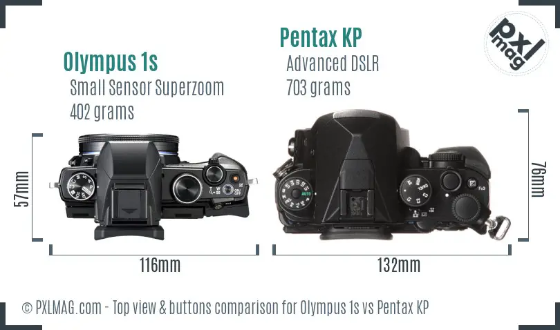 Olympus 1s vs Pentax KP top view buttons comparison