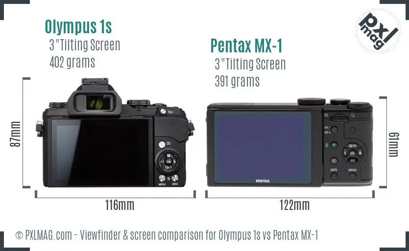 Olympus 1s vs Pentax MX-1 Screen and Viewfinder comparison