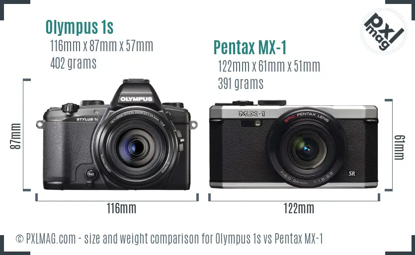 Olympus 1s vs Pentax MX-1 size comparison