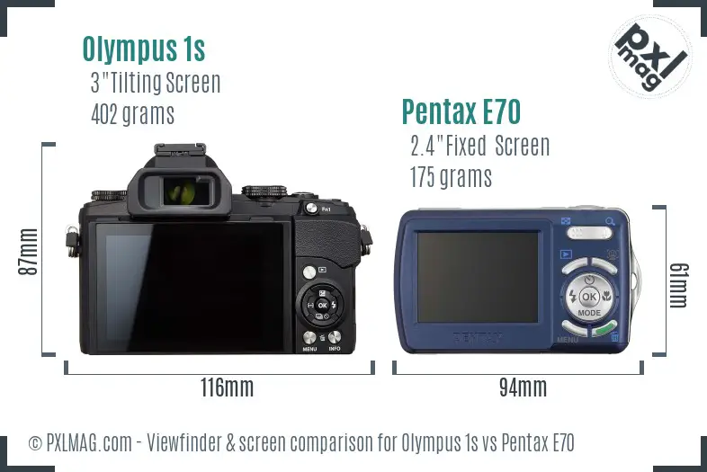 Olympus 1s vs Pentax E70 Screen and Viewfinder comparison