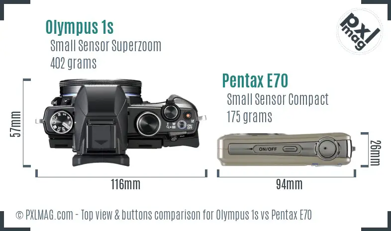 Olympus 1s vs Pentax E70 top view buttons comparison