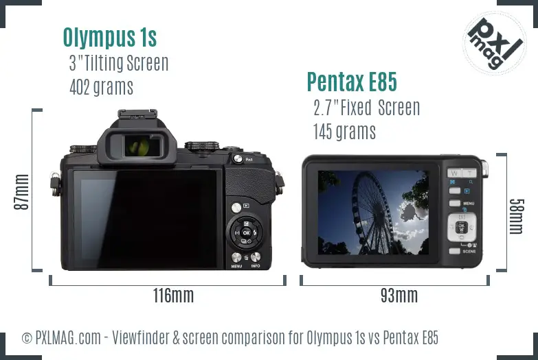 Olympus 1s vs Pentax E85 Screen and Viewfinder comparison