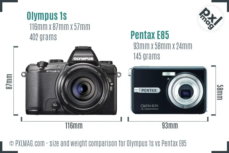 Olympus 1s vs Pentax E85 size comparison