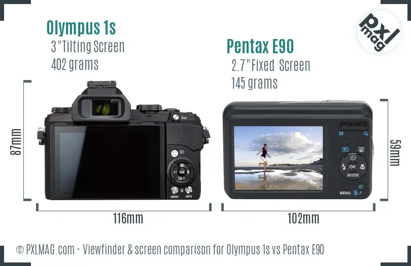 Olympus 1s vs Pentax E90 Screen and Viewfinder comparison