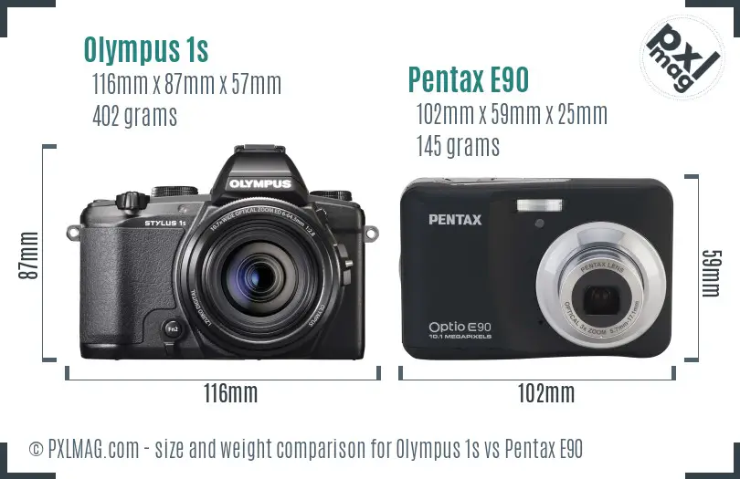Olympus 1s vs Pentax E90 size comparison