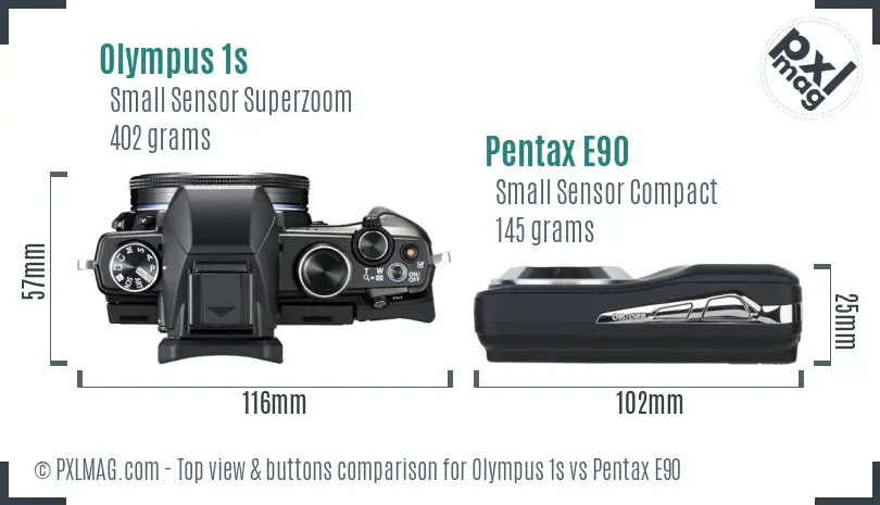 Olympus 1s vs Pentax E90 top view buttons comparison