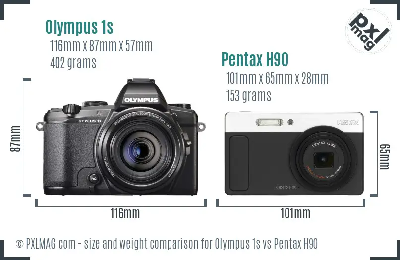 Olympus 1s vs Pentax H90 size comparison