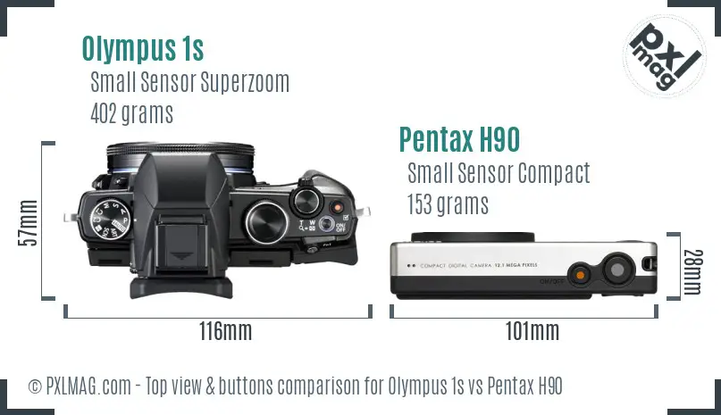 Olympus 1s vs Pentax H90 top view buttons comparison