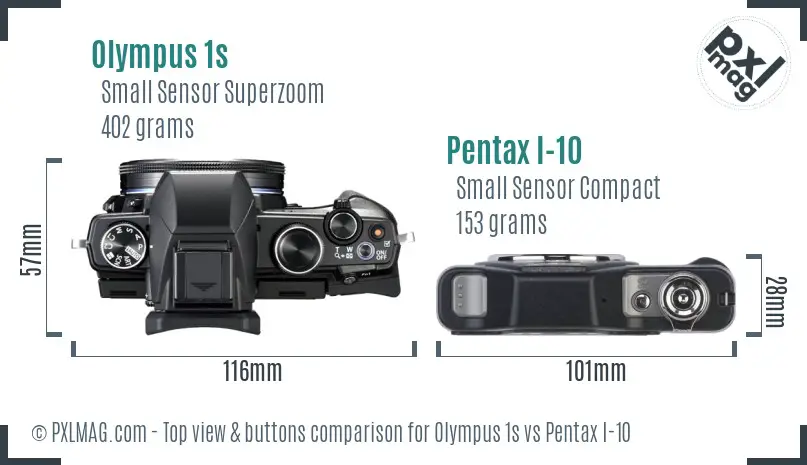 Olympus 1s vs Pentax I-10 top view buttons comparison