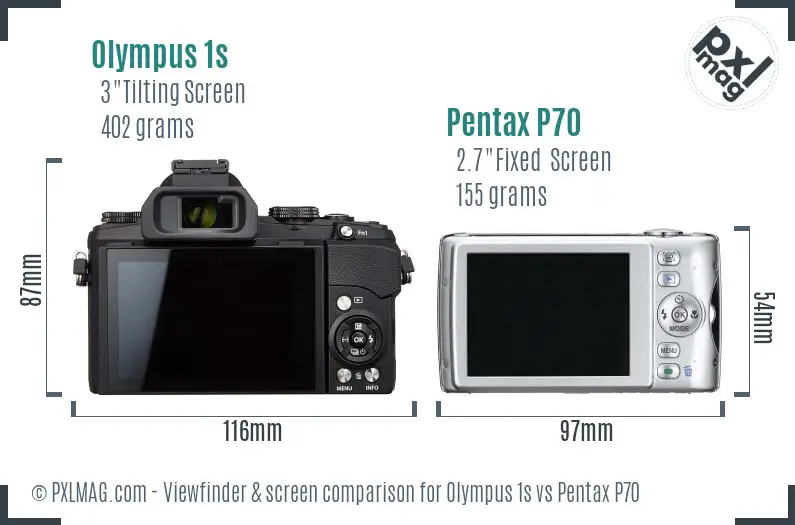 Olympus 1s vs Pentax P70 Screen and Viewfinder comparison