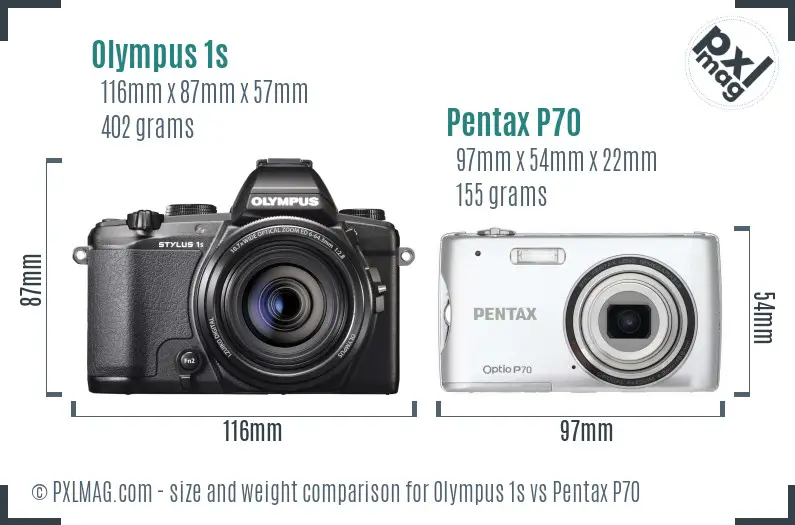 Olympus 1s vs Pentax P70 size comparison