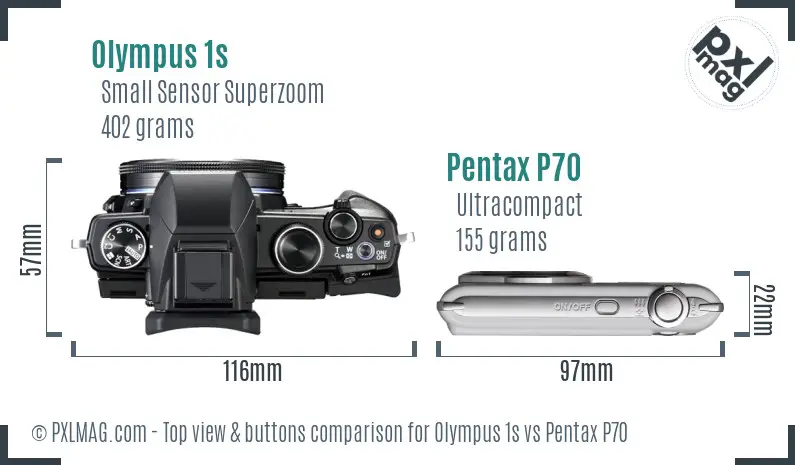 Olympus 1s vs Pentax P70 top view buttons comparison