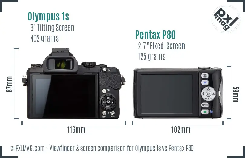 Olympus 1s vs Pentax P80 Screen and Viewfinder comparison