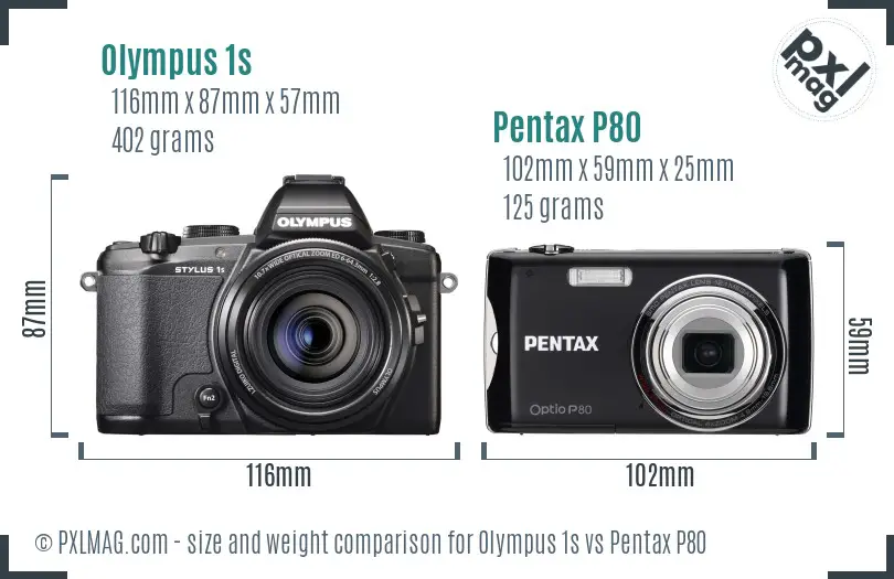 Olympus 1s vs Pentax P80 size comparison