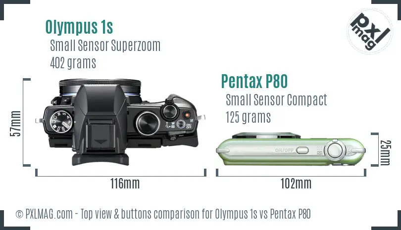 Olympus 1s vs Pentax P80 top view buttons comparison