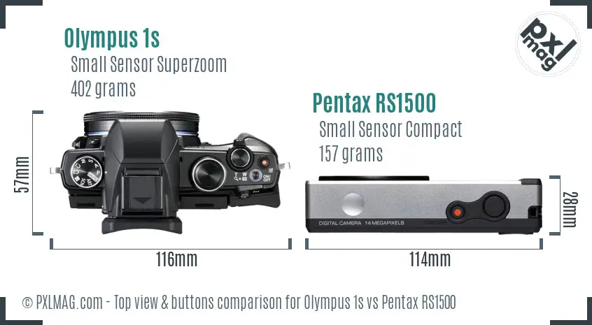 Olympus 1s vs Pentax RS1500 top view buttons comparison