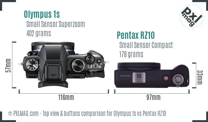 Olympus 1s vs Pentax RZ10 top view buttons comparison