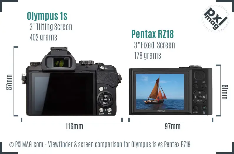Olympus 1s vs Pentax RZ18 Screen and Viewfinder comparison