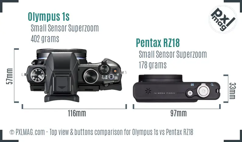 Olympus 1s vs Pentax RZ18 top view buttons comparison