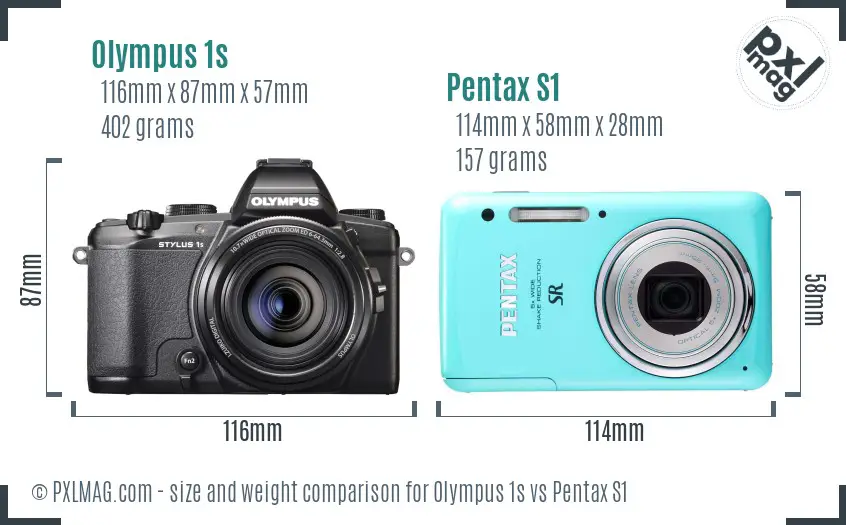 Olympus 1s vs Pentax S1 size comparison