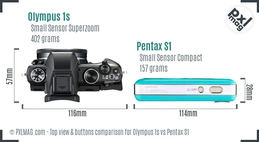 Olympus 1s vs Pentax S1 top view buttons comparison
