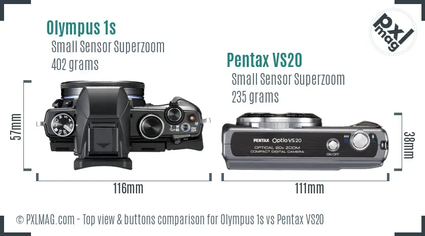 Olympus 1s vs Pentax VS20 top view buttons comparison