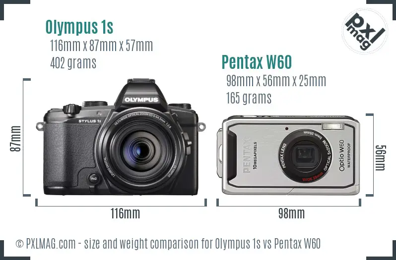 Olympus 1s vs Pentax W60 size comparison
