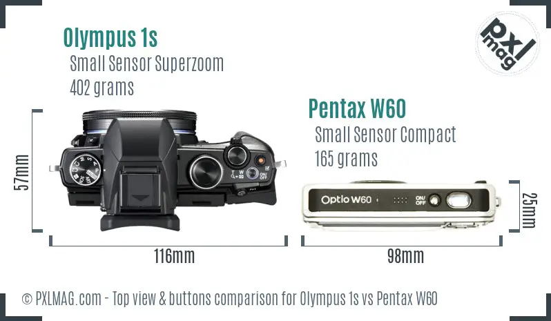 Olympus 1s vs Pentax W60 top view buttons comparison