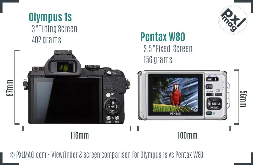 Olympus 1s vs Pentax W80 Screen and Viewfinder comparison