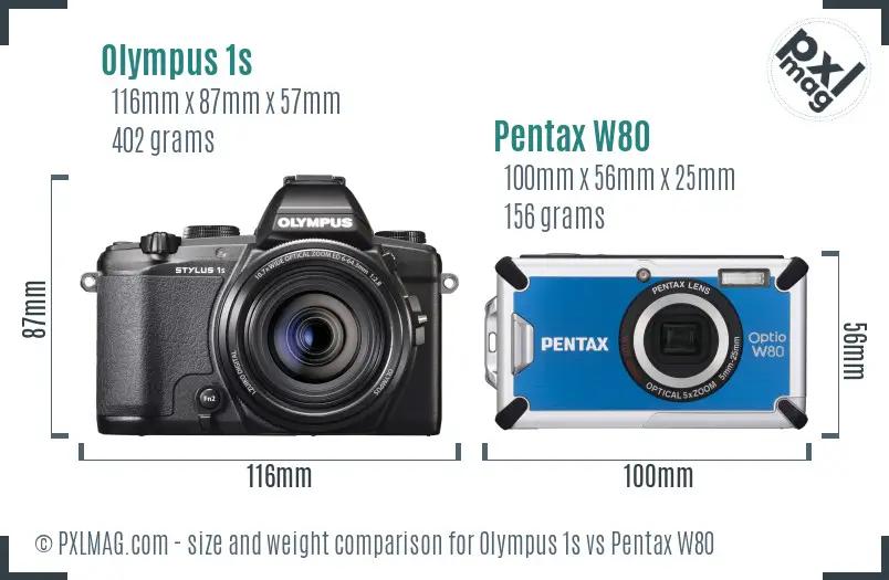 Olympus 1s vs Pentax W80 size comparison