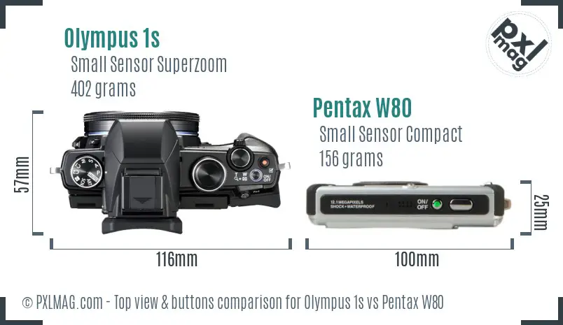 Olympus 1s vs Pentax W80 top view buttons comparison