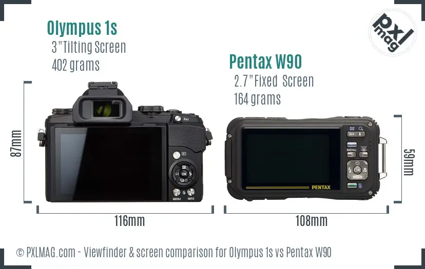 Olympus 1s vs Pentax W90 Screen and Viewfinder comparison