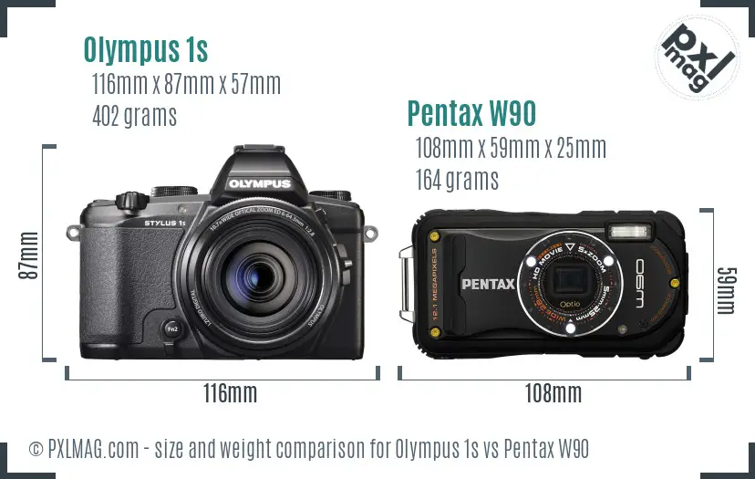 Olympus 1s vs Pentax W90 size comparison
