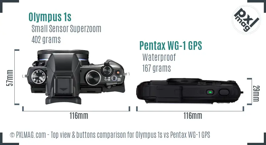 Olympus 1s vs Pentax WG-1 GPS top view buttons comparison