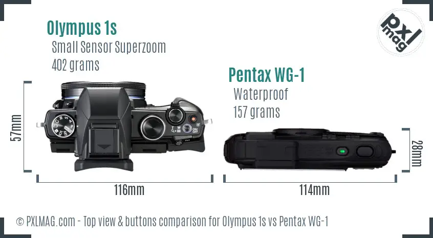 Olympus 1s vs Pentax WG-1 top view buttons comparison