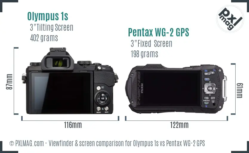 Olympus 1s vs Pentax WG-2 GPS Screen and Viewfinder comparison