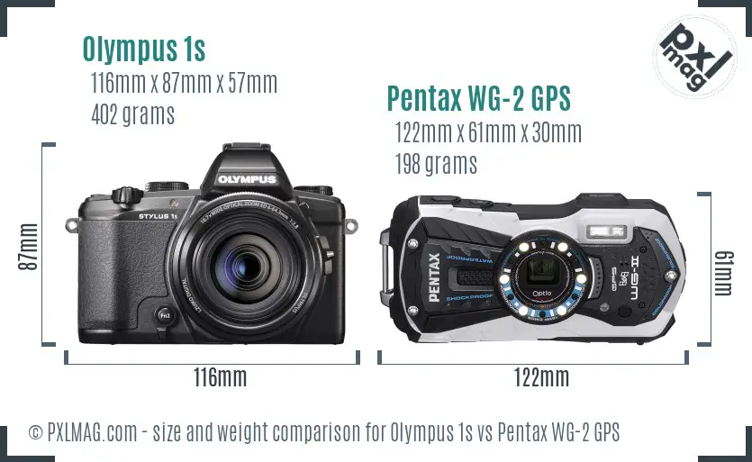 Olympus 1s vs Pentax WG-2 GPS size comparison