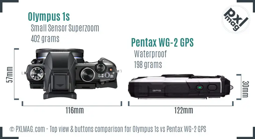 Olympus 1s vs Pentax WG-2 GPS top view buttons comparison