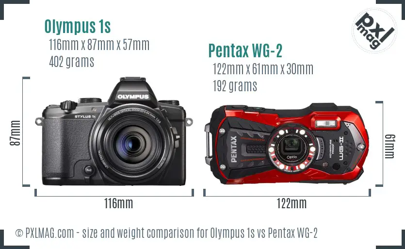 Olympus 1s vs Pentax WG-2 size comparison