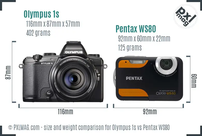 Olympus 1s vs Pentax WS80 size comparison