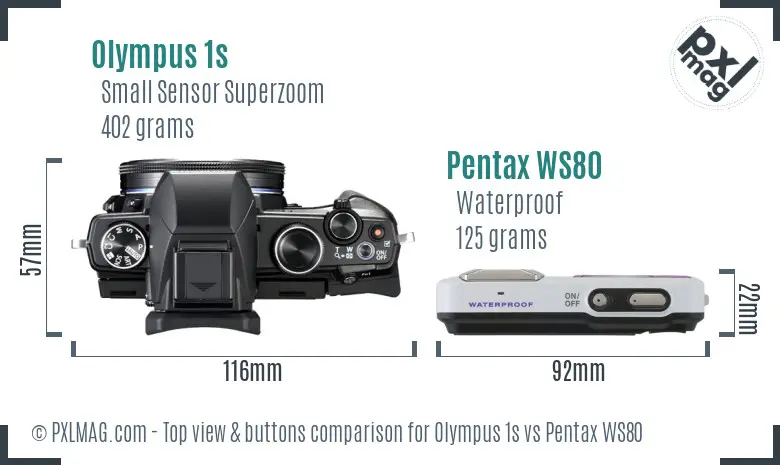 Olympus 1s vs Pentax WS80 top view buttons comparison