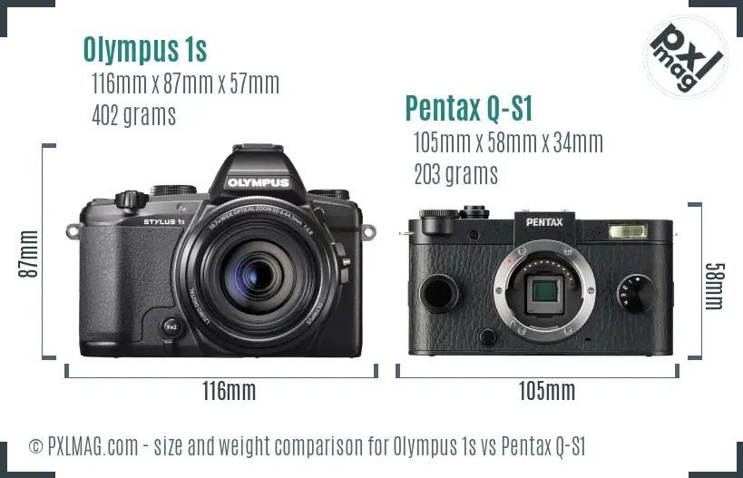 Olympus 1s vs Pentax Q-S1 size comparison
