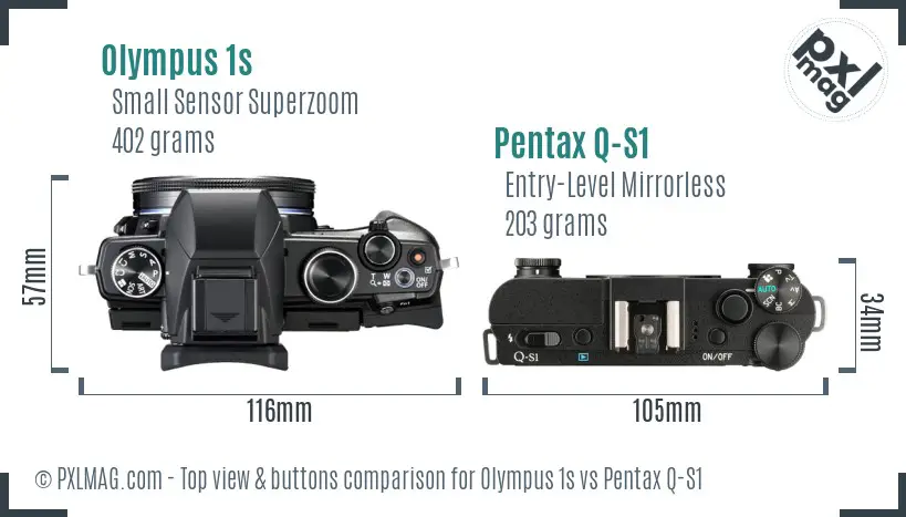 Olympus 1s vs Pentax Q-S1 top view buttons comparison