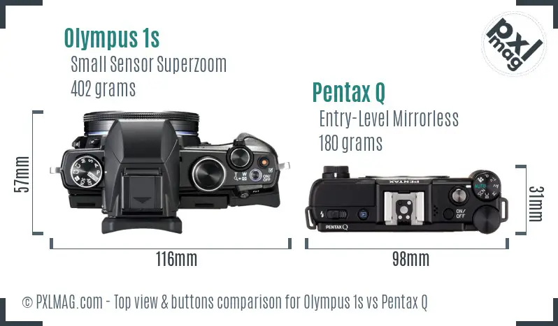 Olympus 1s vs Pentax Q top view buttons comparison