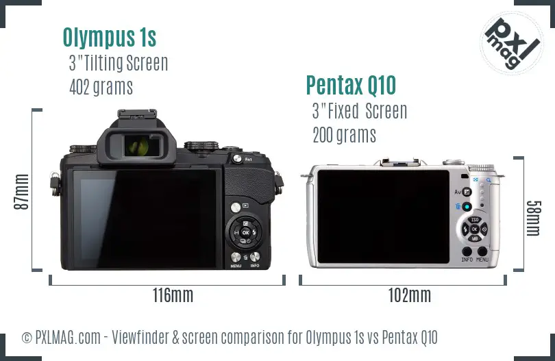 Olympus 1s vs Pentax Q10 Screen and Viewfinder comparison