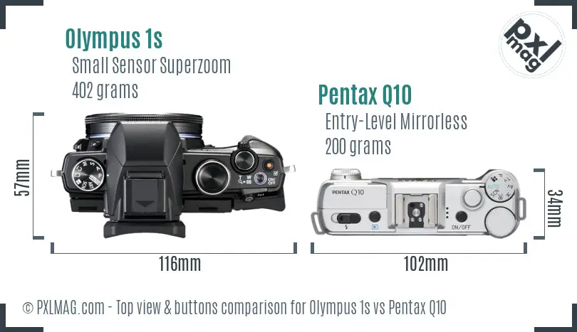 Olympus 1s vs Pentax Q10 top view buttons comparison