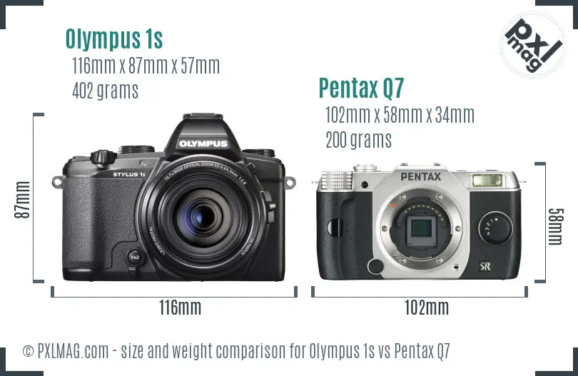 Olympus 1s vs Pentax Q7 size comparison