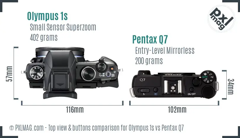 Olympus 1s vs Pentax Q7 top view buttons comparison